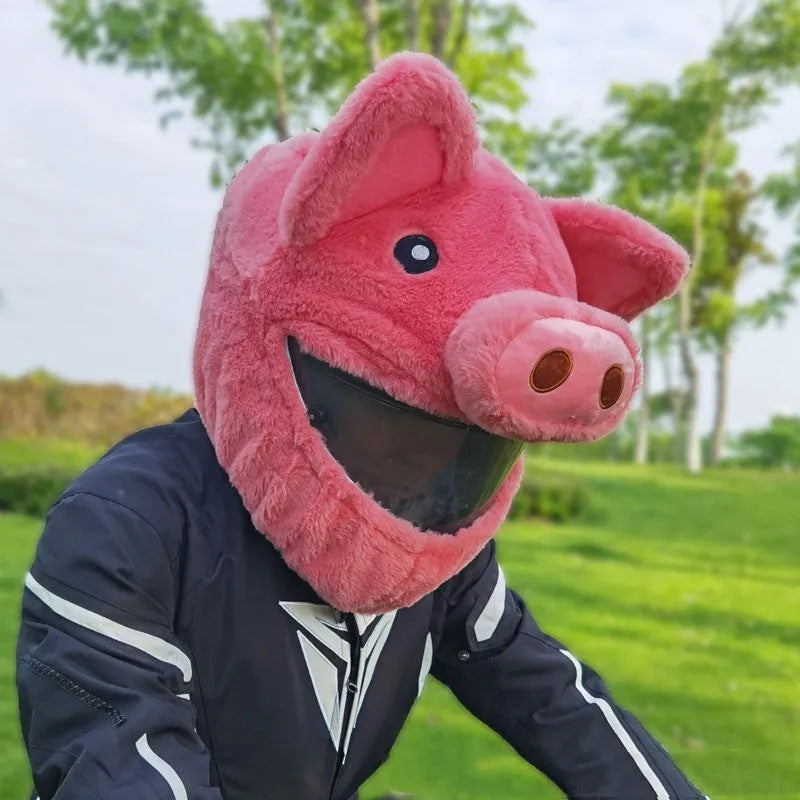 Pink cartoon plush helmet cover for motorcycle helmets made from pv velvet cloth.