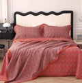 Cotton gauze bed blanket and matching pillowcases with plant and flower pattern in multiple size options