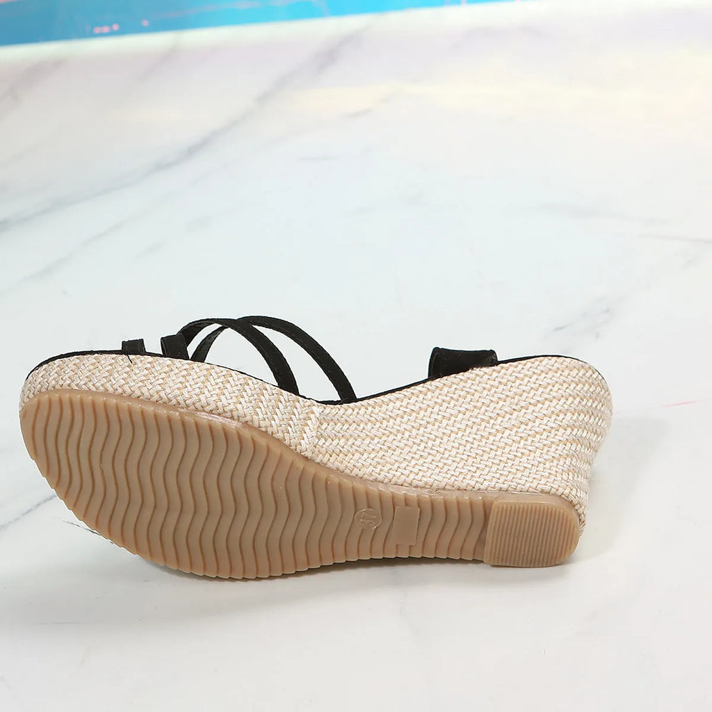 Women's wedge sandals with fish mouth toe design in black or milky white colours