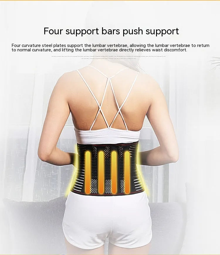 Black sports waist support with steel plate decompression for lumbar protection during fitness activities