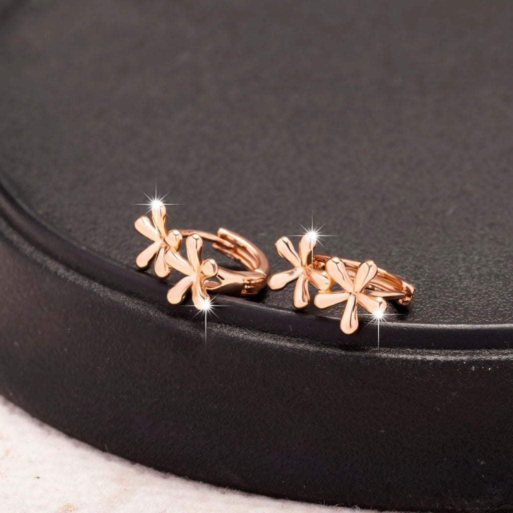 Rose gold circular waterdrop flower earrings with electroplated finish for women
