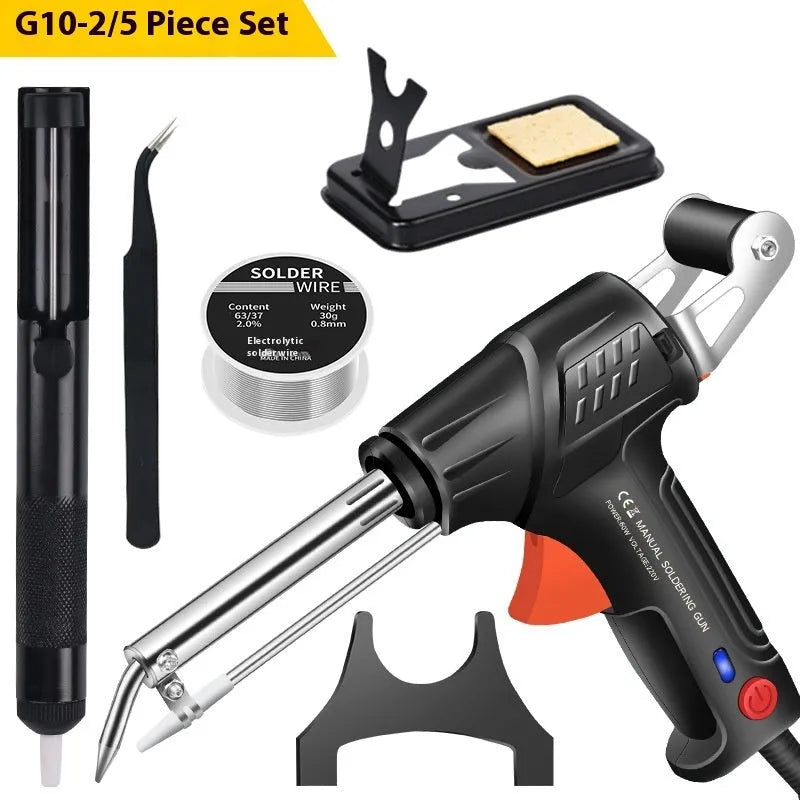 Black H5 soldering gun station with integrated light, alloy body, part of a five-piece kit.