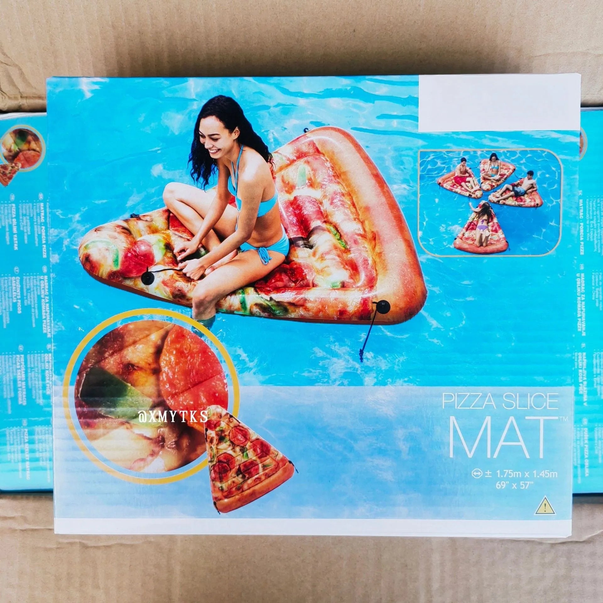 PVC inflatable pizza-shaped surfboard recliner measuring 175cm long for pool lounging