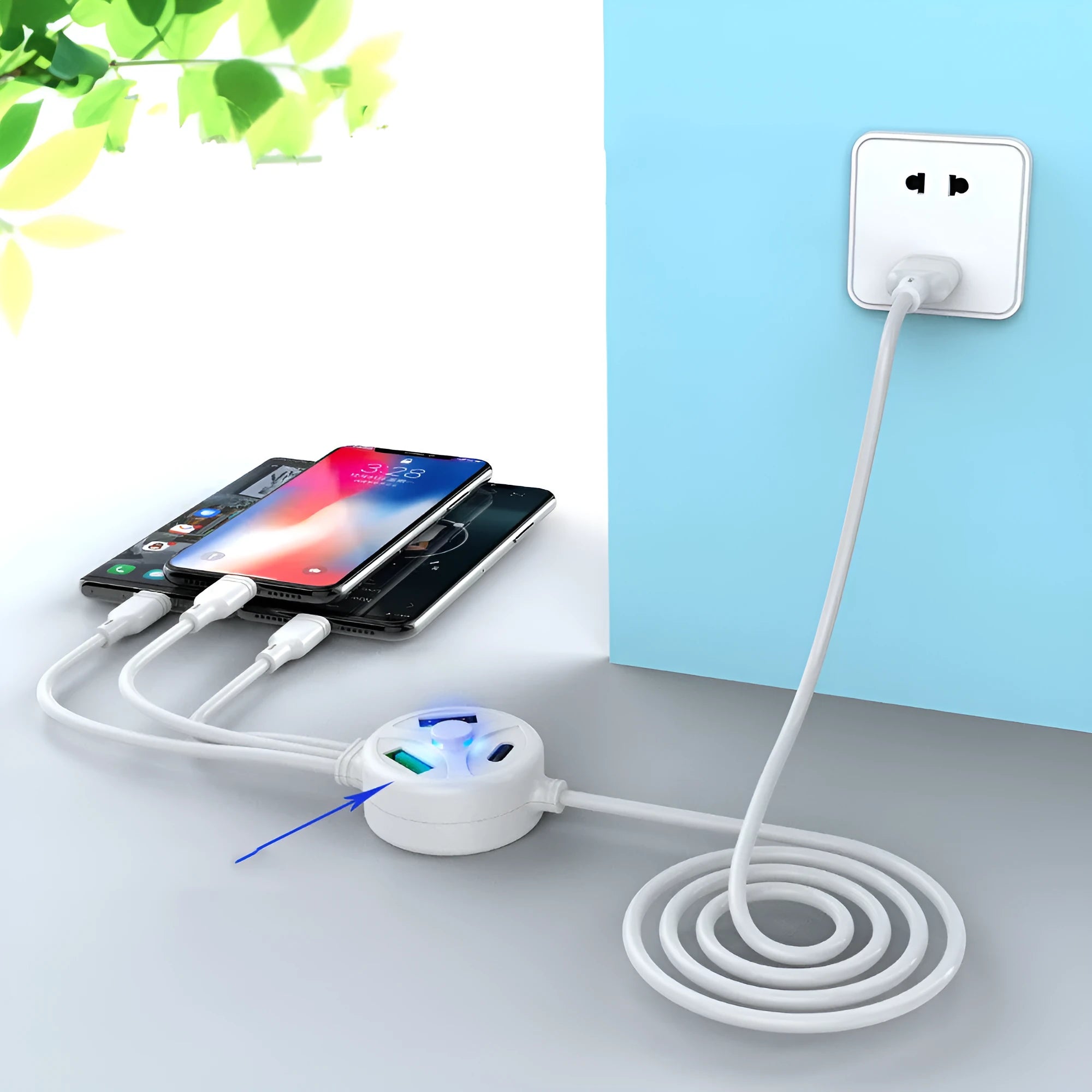 PDPVC mobile phone charging cable with multiple USB interfaces and 1.2 metre length