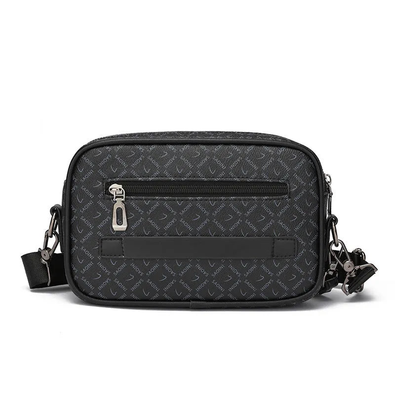 Men's geometric pattern PU messenger bag in horizontal handheld design with crossbody strap