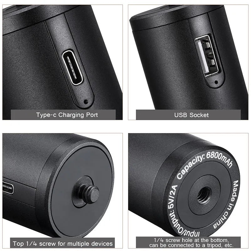 Black aluminium alloy portable power bank with an integrated handle, showing front view with scale.