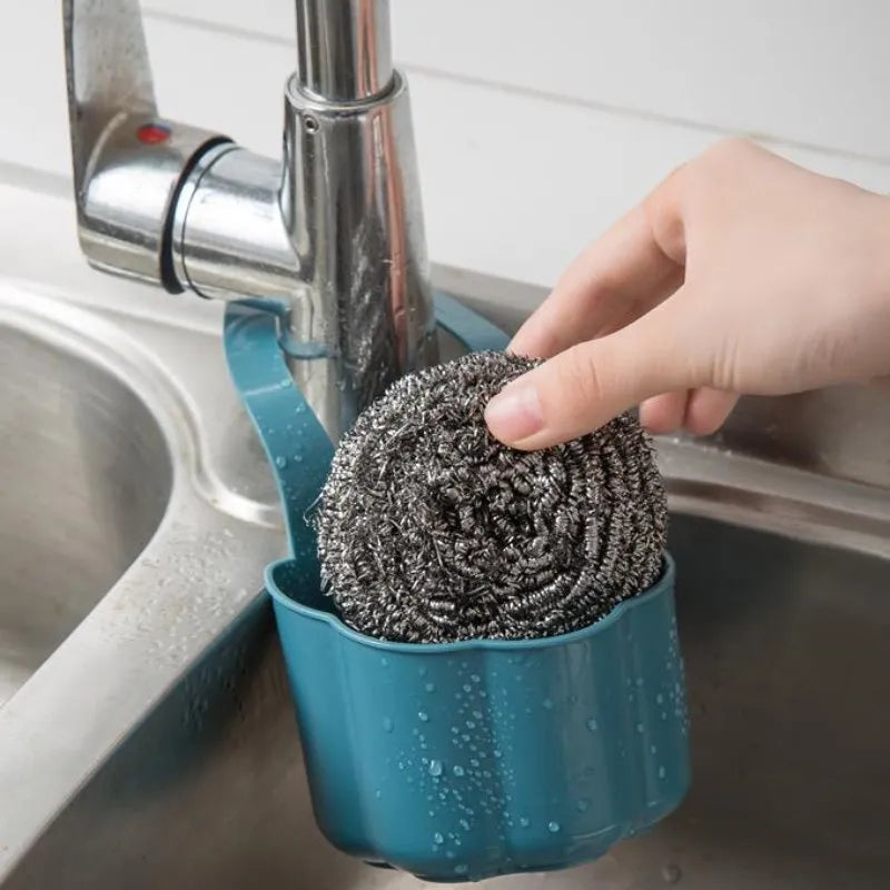 Nordic-style plastic kitchen sink drain basket in blue colour for sponge storage