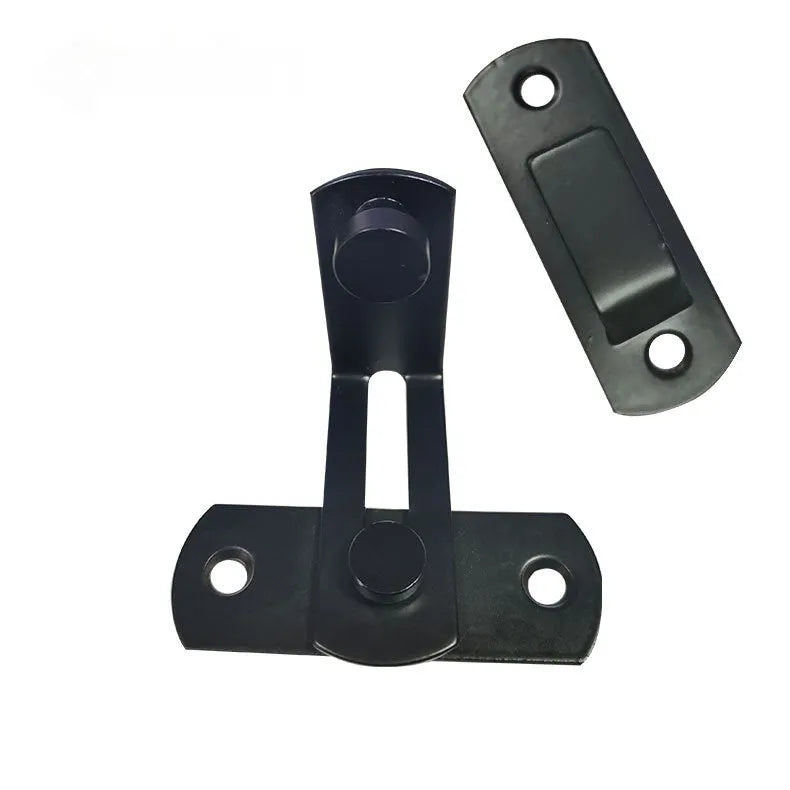 Warehouse hook sliding door lock with 90-degree black carbon steel buckle and stainless steel components