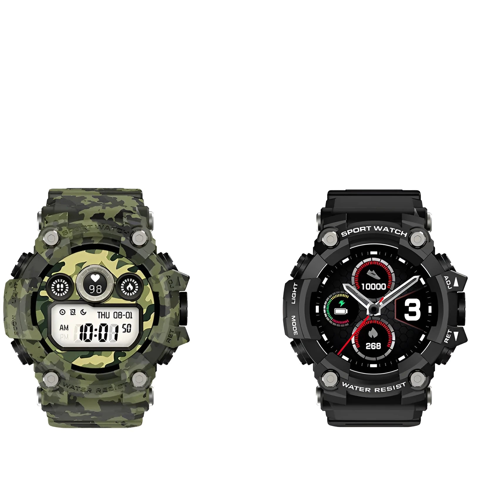 Black T6 Tactical Smart Watch with 1.3-inch screen on a wrist, showing rugged alloy and ABS case.