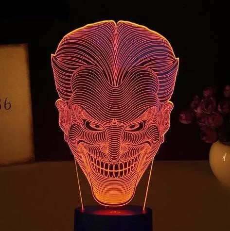3D LED lamp showing seven colour options with acrylic plate construction and remote control