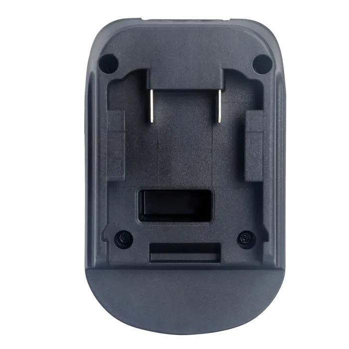 Black Milwaukee DM18M to MAKITA H99F battery adapter showing connection ports