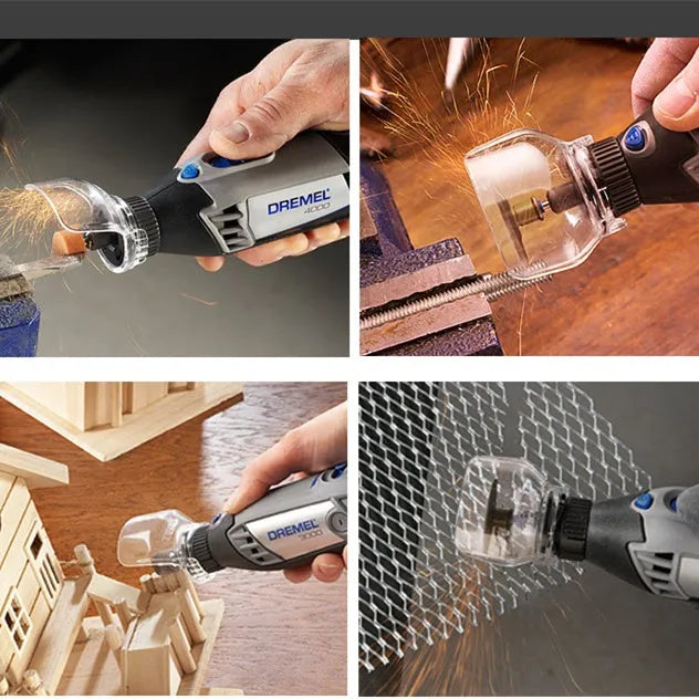 Transparent plastic face guard for Delta electric grinder with thread port.