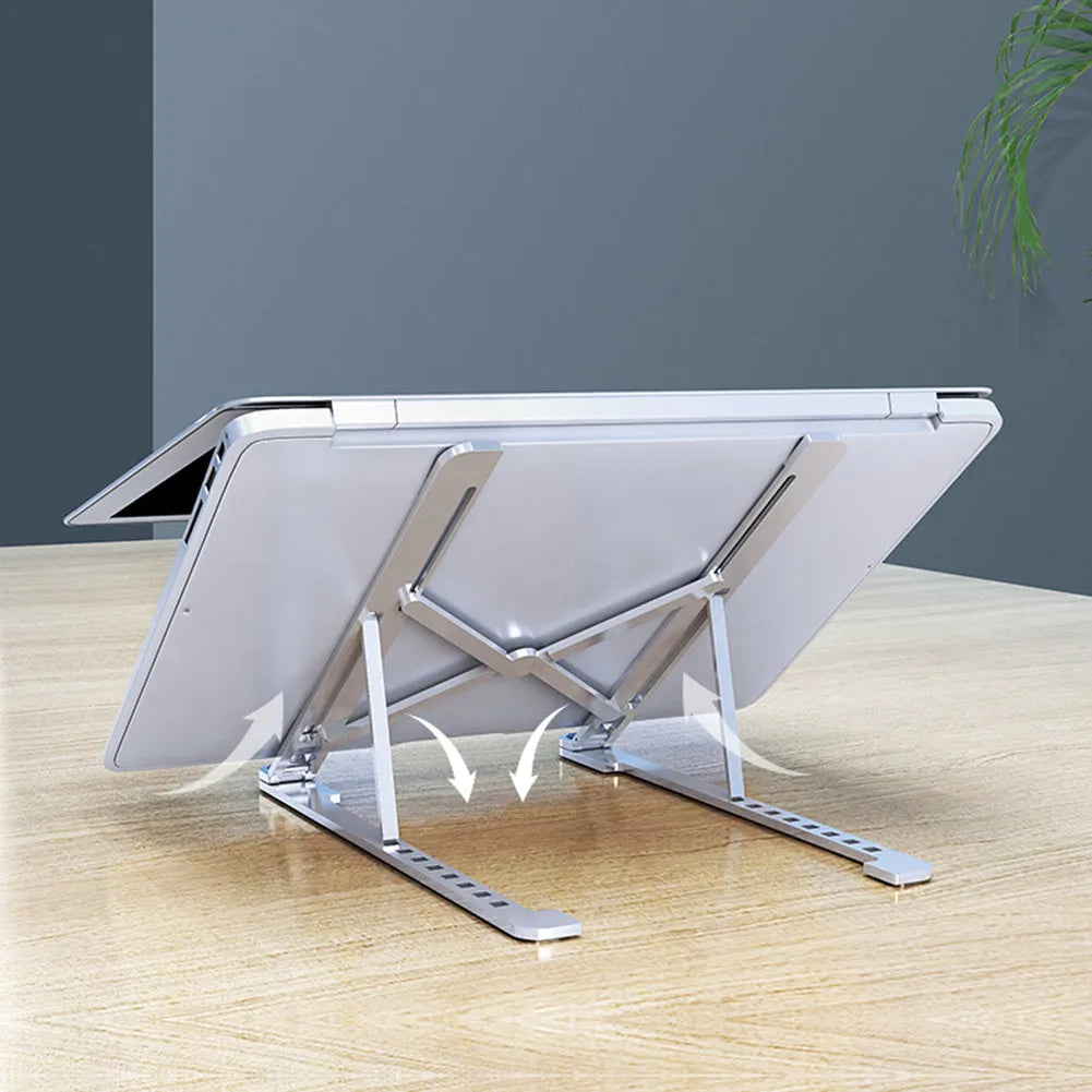 Foldable aluminum alloy laptop stand adjustable height for MacBook and tablets in deep grey