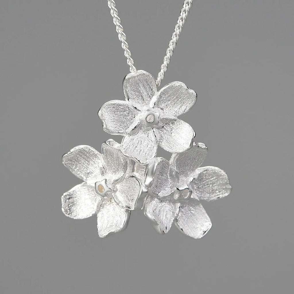 Sterling silver Myosotis Sylvatica flower pendant with hand-designed pastoral style