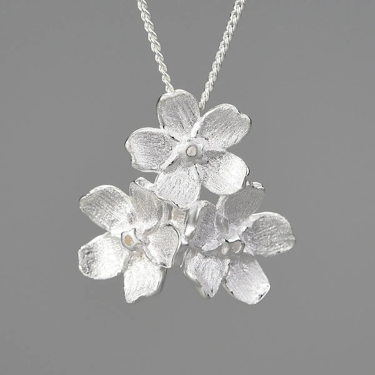 Sterling silver Myosotis Sylvatica flower pendant with hand-designed pastoral style