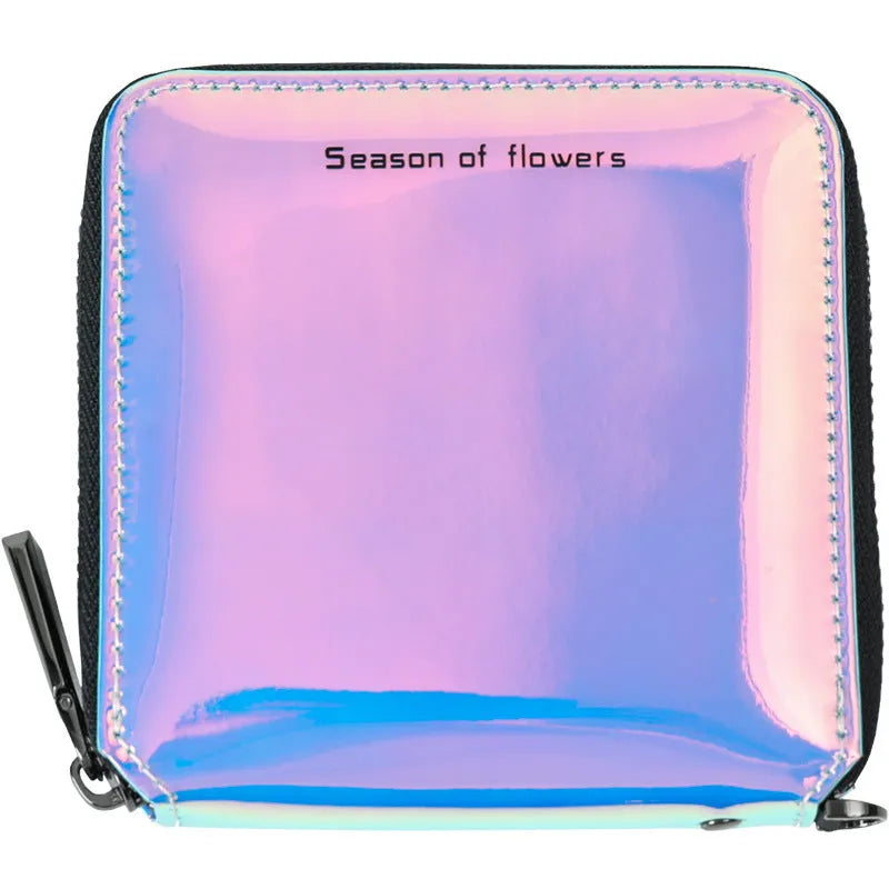 Women's compact 11cm square folding wallet in Korean style with glitter or solid colour options