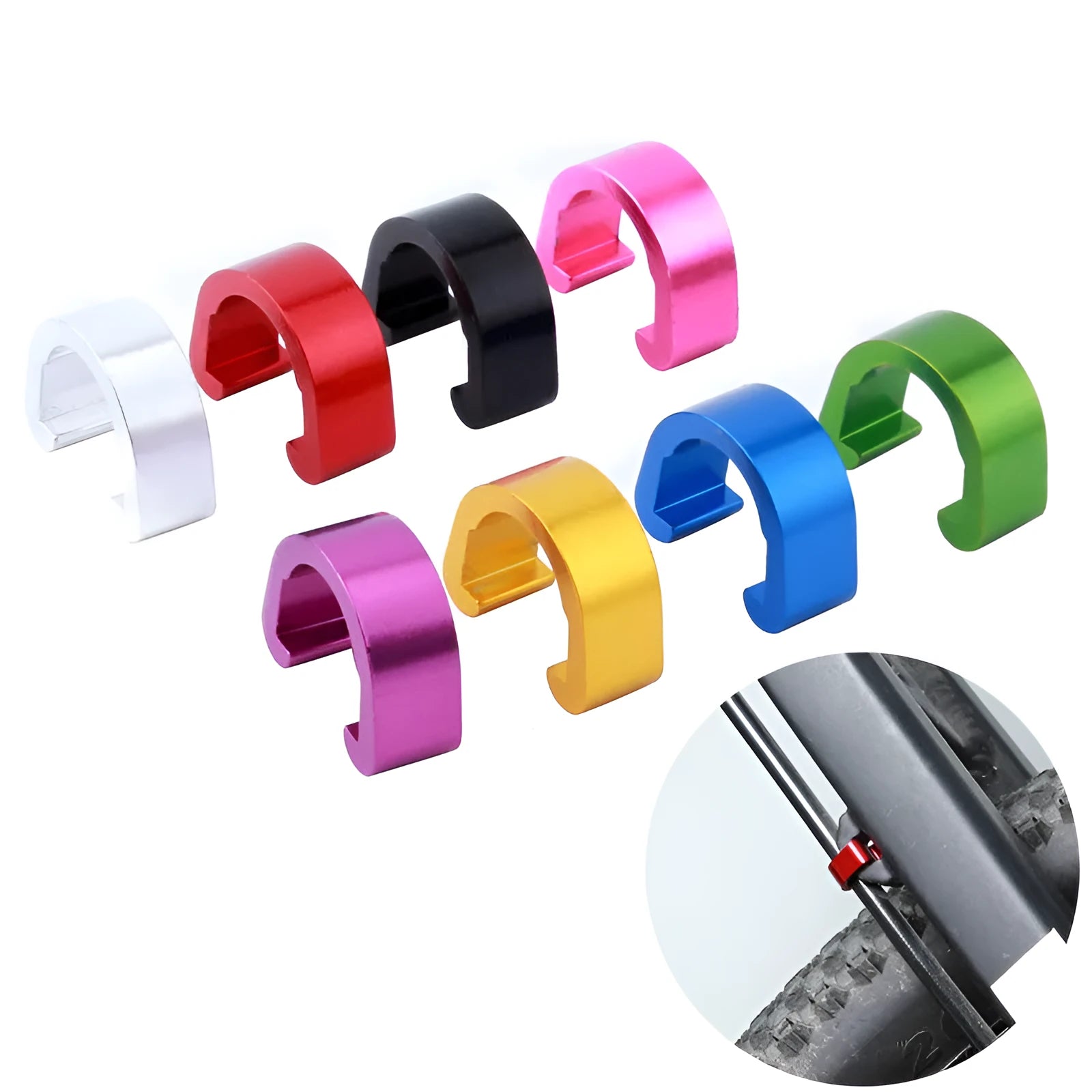 Aluminium alloy C-shaped buckle in multiple colours, showing 10.2mm x 13mm x 5mm dimensions