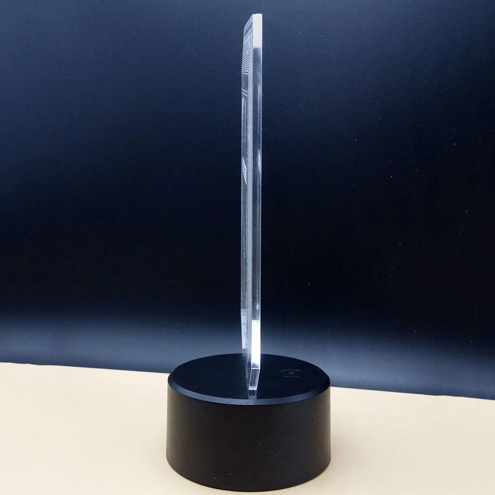 3D acrylic illusion desk lamp with colour changing LED display on ABS base
