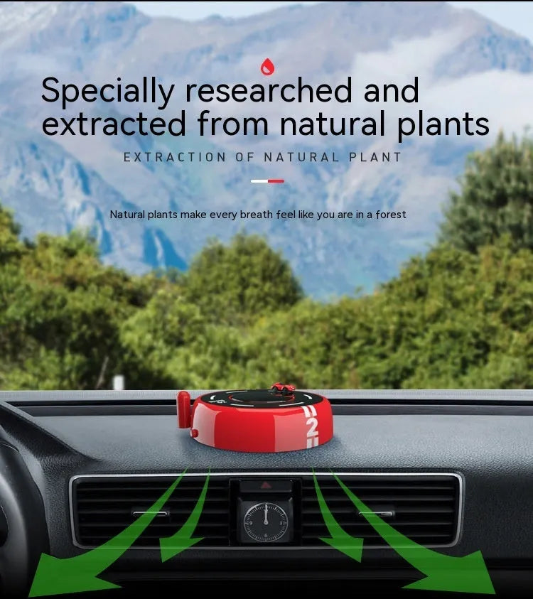 Round car shaped solar aromatherapy decoration for vehicle interiors in black, red or white colours