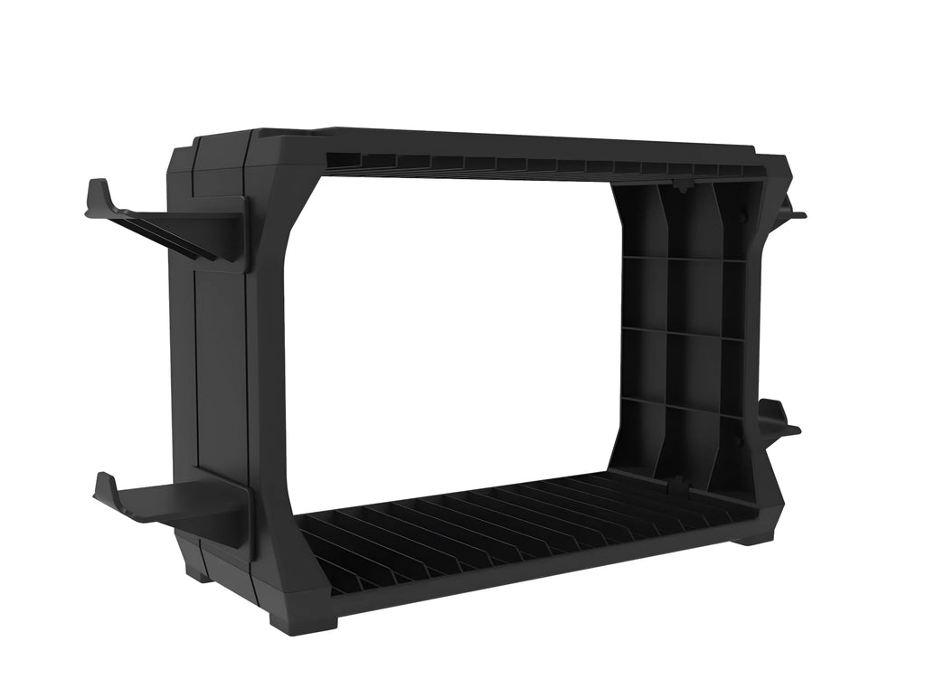 Black PS5 disc holder for multiple consoles with controller stand slots