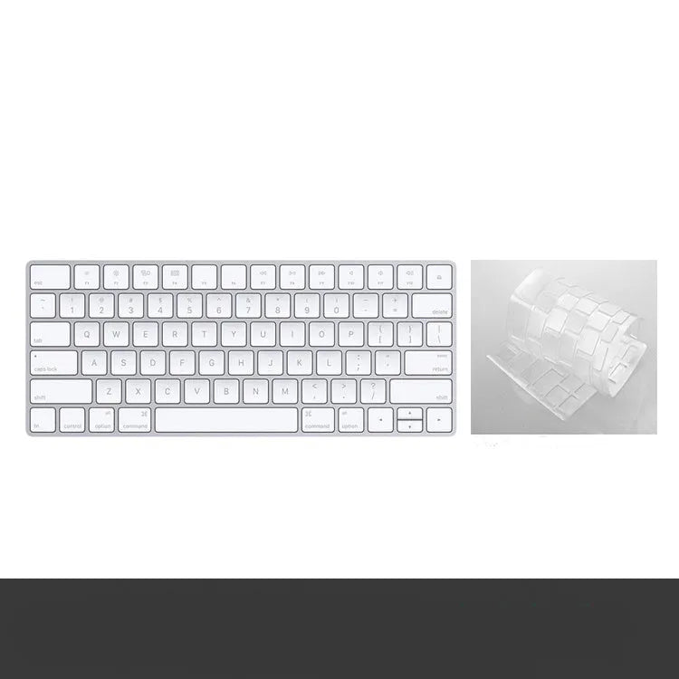 White Apple Bluetooth G6 wireless keyboard with multimedia keys in a metal box.