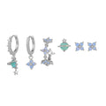 Flower design ear studs with zircon mosaic detail in gold and silver colours