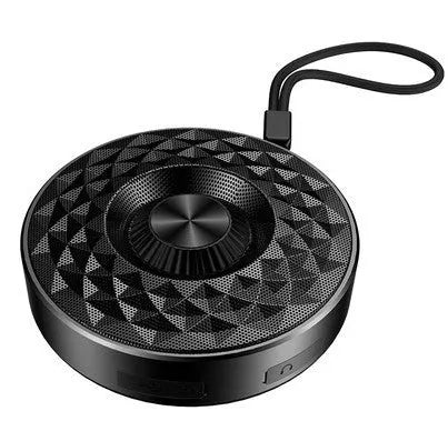 Compact Bluetooth portable speaker in black, orange or silvery white colours showing wireless connectivity