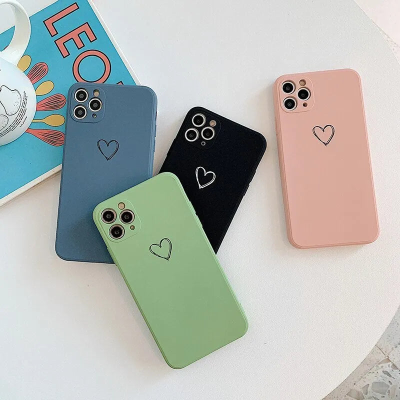 Silicone TPU phone back cover case for Apple iPhone in solid black, green, grey, pink, purple, red or white colour.