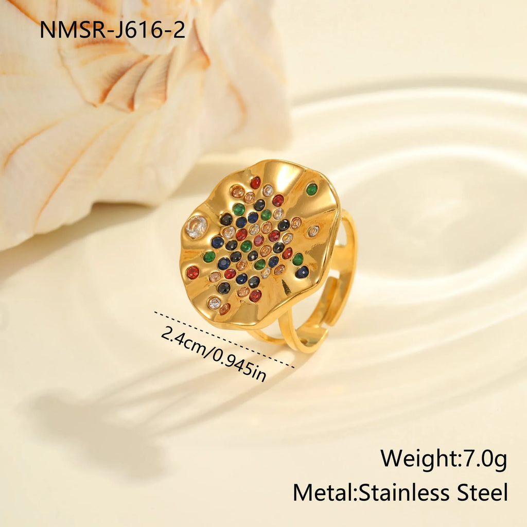 Geometric titanium steel ring with pleated diamond detailing and adjustable open mouth design