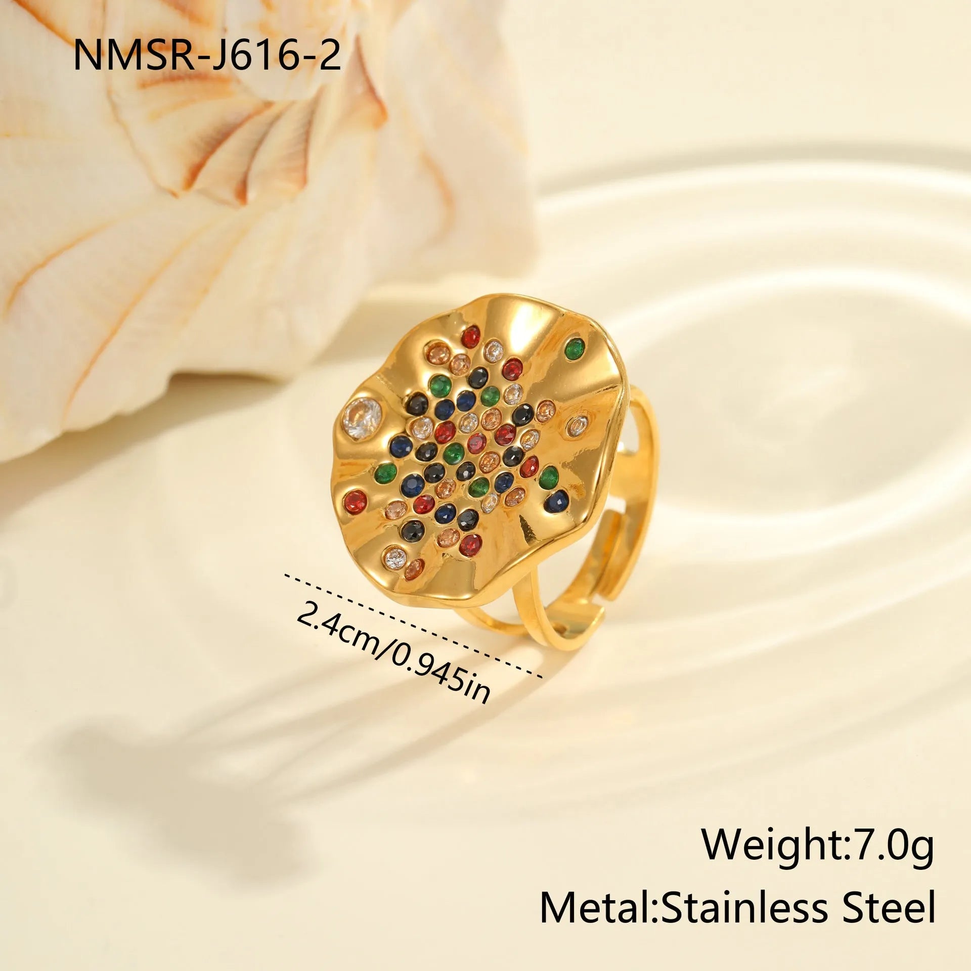 Geometric titanium steel ring with pleated diamond detailing and adjustable open mouth design