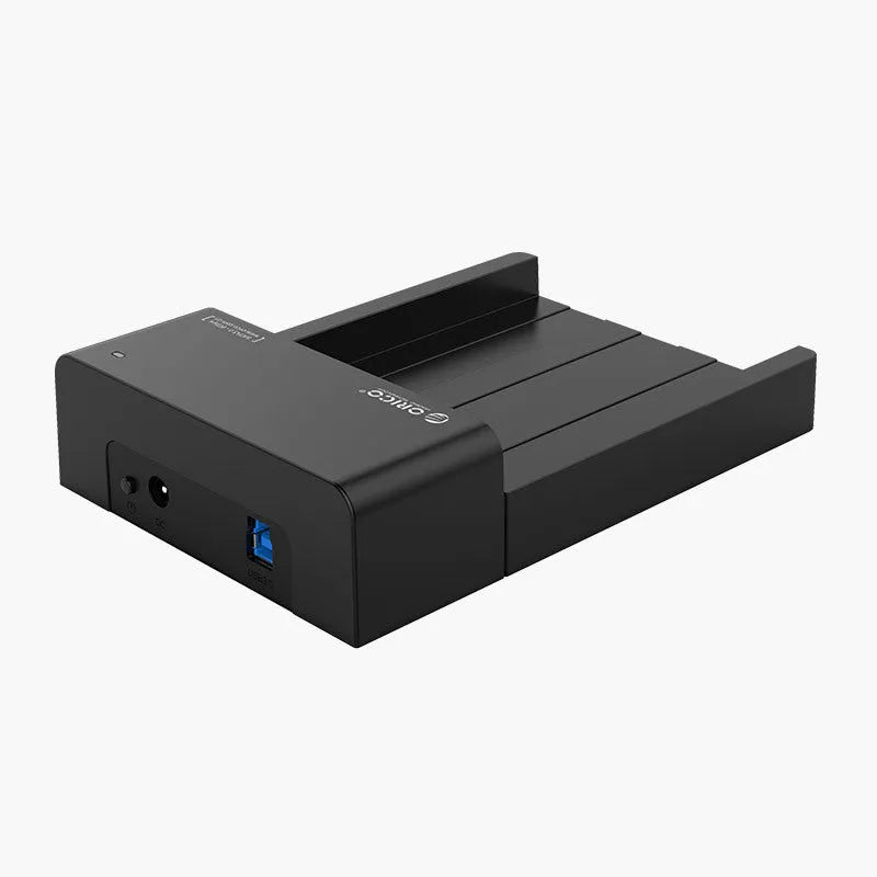 Black plastic 2.5-inch SATA hard drive enclosure with USB 3.0 cable for portable external storage