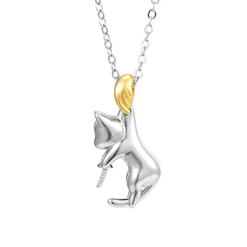 925 sterling silver clavicle necklace with electroplated cat pendant in multiple colour options