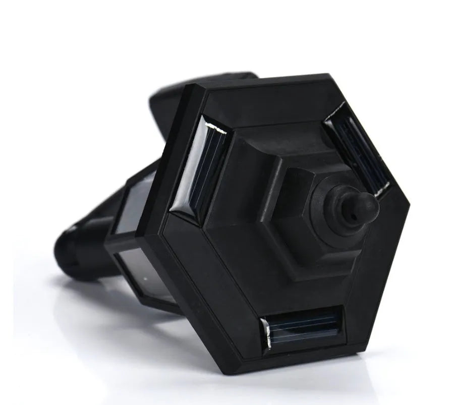 Black hexagonal solar wall lamp with LED illumination for outdoor garden lighting