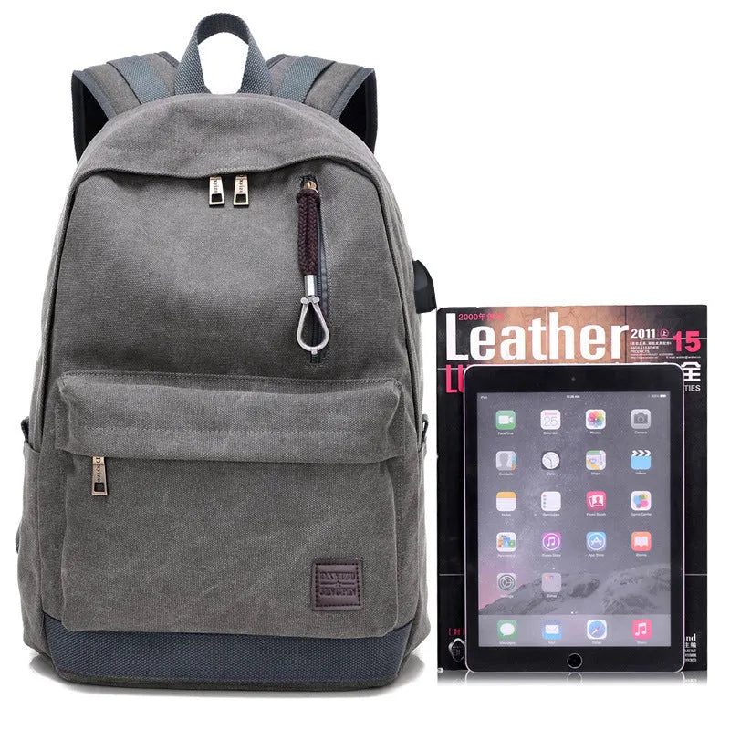 Canvas backpack with USB charging port and computer pocket in multiple colour options