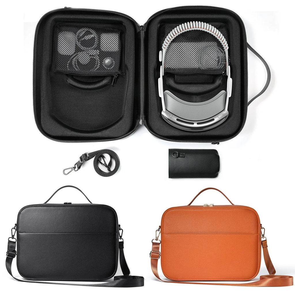 Black superfiber storage box for Apple Vision Pro MR glasses with dimensions 32.5 by 24.5 by 11.5 centimetres.