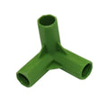 Two white PP plastic plant support connectors for 11mm garden stakes on a green background