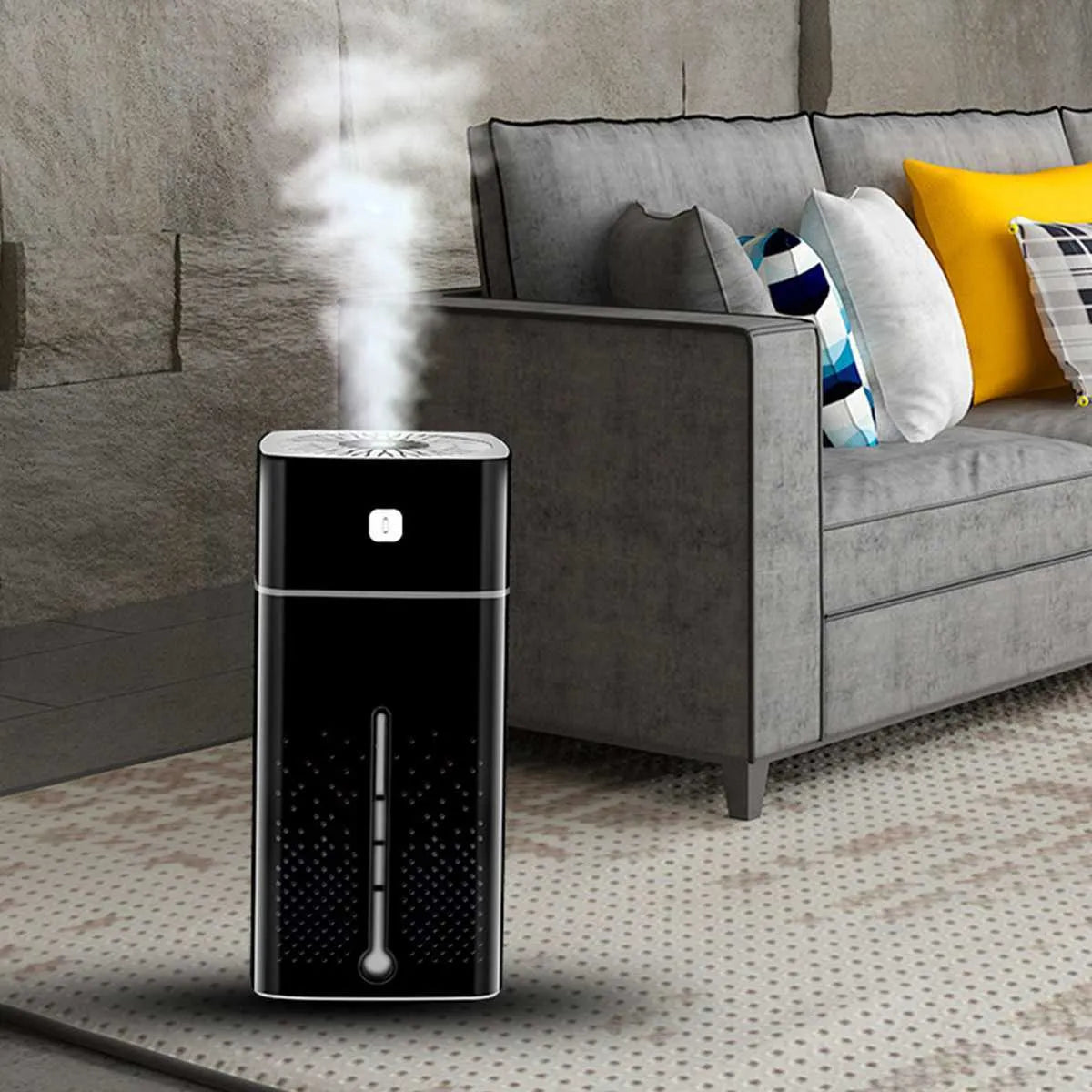 Black or white USB desktop humidifier with 1000ml water capacity measuring 103x103x218mm