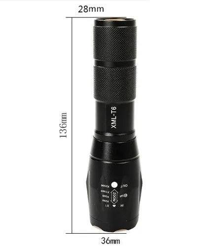 Aluminium alloy zoomable LED flashlight with adjustable focus and waterproof design for outdoor use