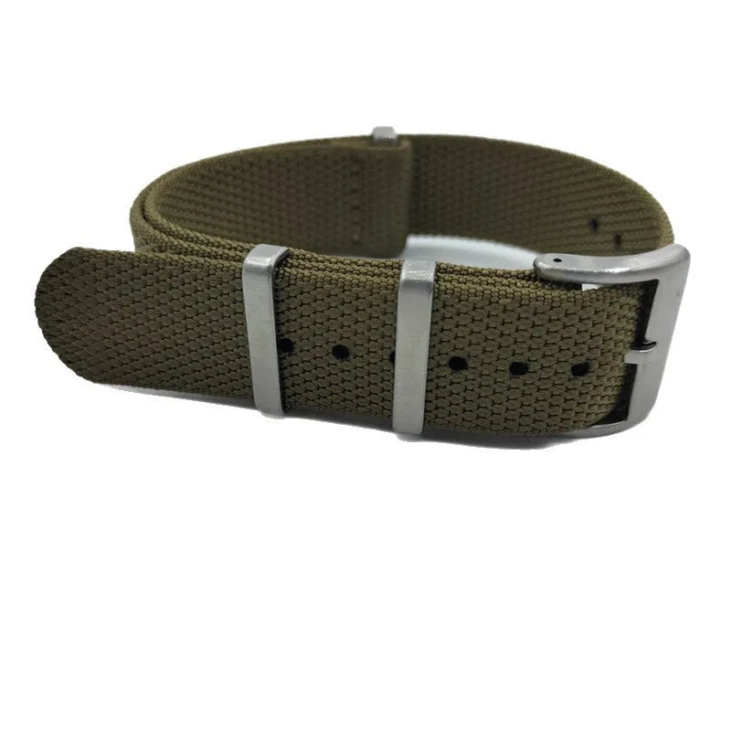 Nylon integrated watch strap in Army Green colour showing textile texture and 20mm width.