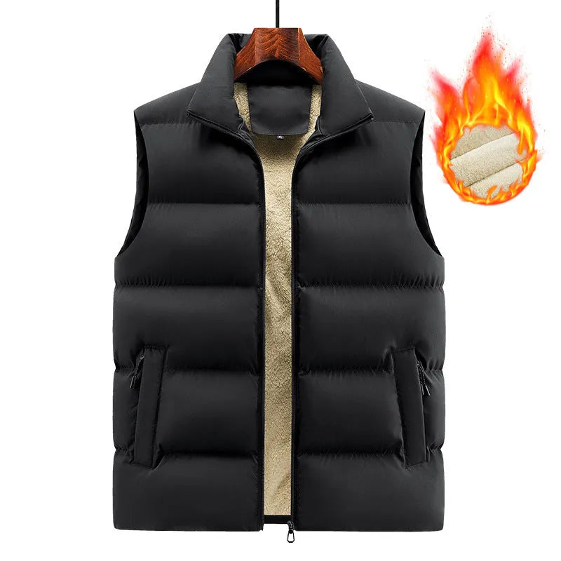 Men's striped lambswool vest in black, dark blue, or red, available in sizes from M to 5XL.