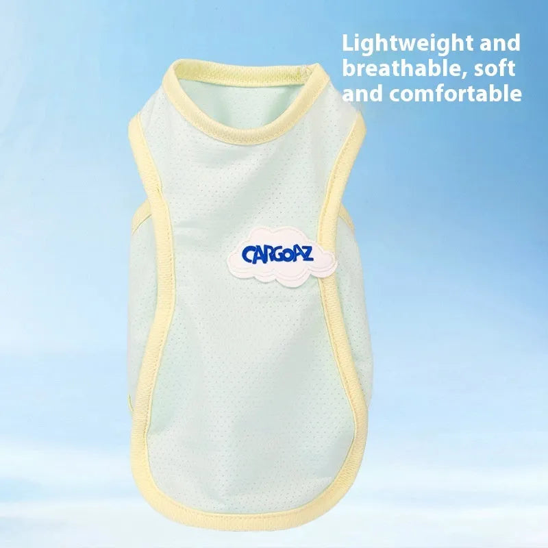 Grass green polyester cat vest with anti-lint properties and thin summer design