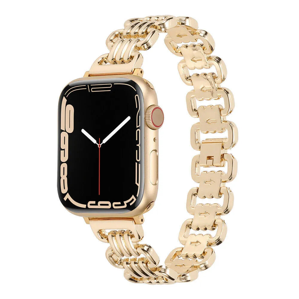 Alloy metal Apple Watch bracelet in silver, black, gold, rose gold, and Starlight colour options