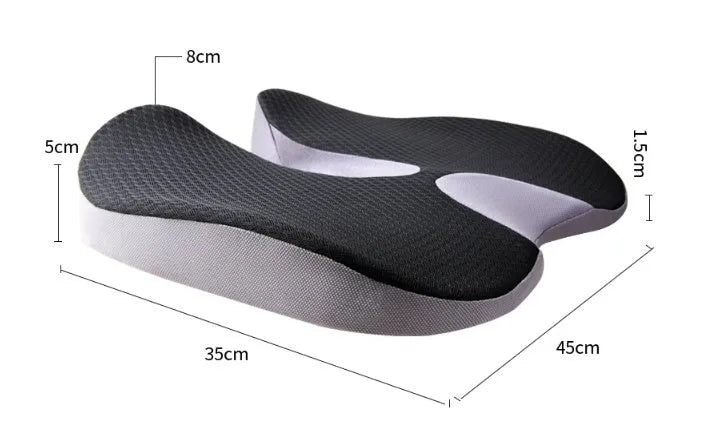Curved bevel seat cushion with memory foam core for anal and tailbone support in multiple colour options