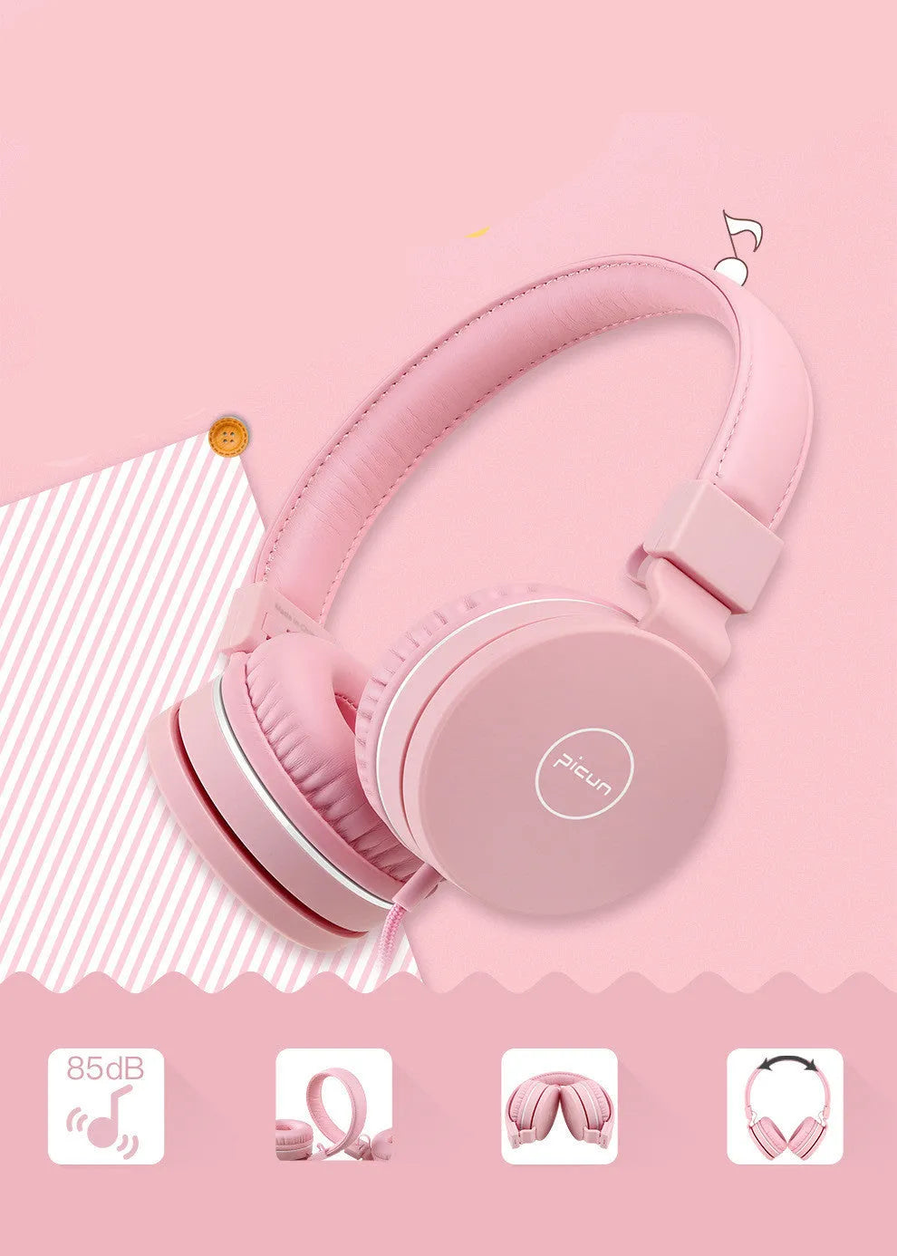 BENGOO C30 wired over-ear headphones with microphone in mint green, showing braided cable and protein ear cushions.