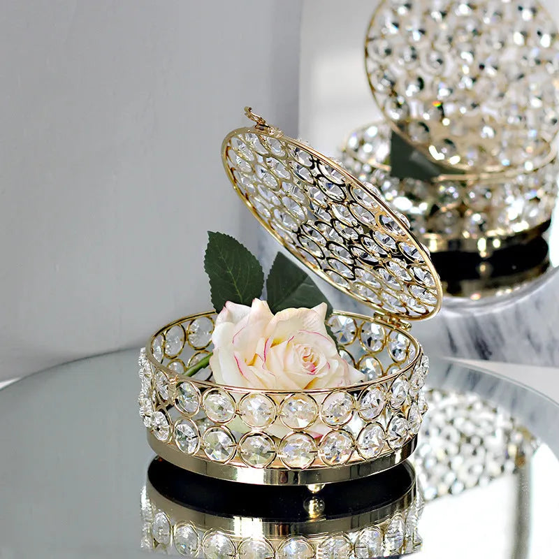 European style jewelry box with crystal glass transparent top and French gold iron finish