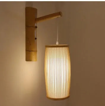 Bamboo plaited table lamp with natural texture and E27 fitting for bedside or hallway lighting
