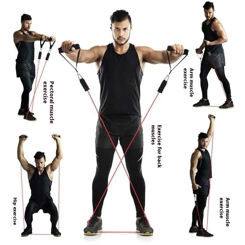 Multi-functional ABS door sports pulling rope set with hooks, packaged in a box for home fitness.