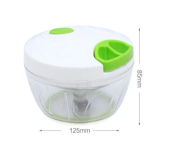 Green manual kitchen chopper with three blades, 500ml capacity and stainless steel components