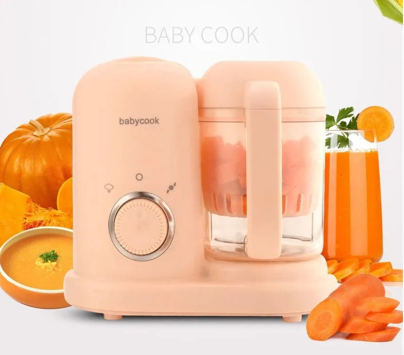 Baby food processor with steamer and blender functions in green or pink colour