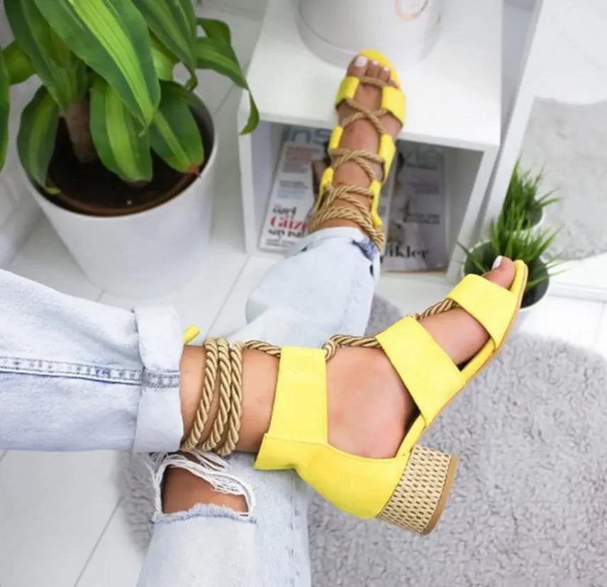 Women's beige suede fashion sandals with thick heel, fish mouth toe, and ankle strap.